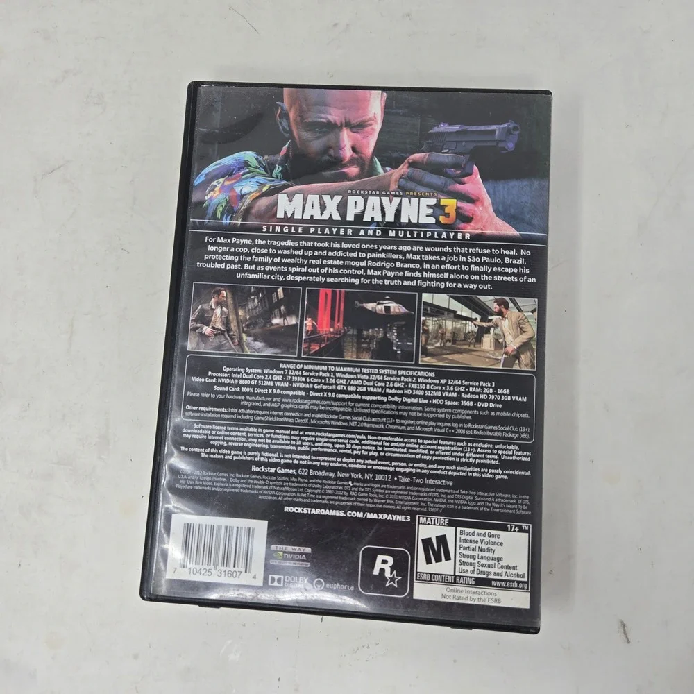 Max Payne 3 PC DVD-ROM Rockstar Games Action‎ Shooter with Manual